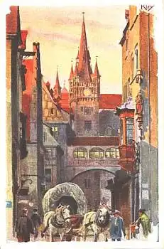 Nürnberg Bayerische Jubiläums Landesausstellung 1906 Rathausgassse Künstlerkarte Heinrich Kley