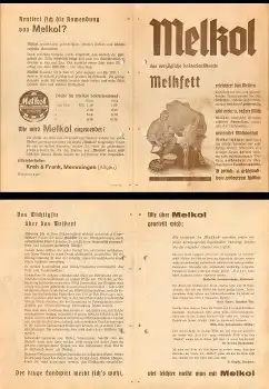 Melkol Werbeblatt Melkfett Krehr & Frank Memmingen ca. 1920