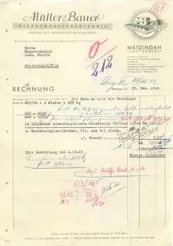 72555 Metzingen Müller & Bauer Blechemballagenfabrik Blechdosen Briefkopf 1943