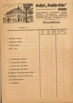 Dresden Klotzsche Gasthof Deutsche Eiche Getränkekarte um 1920