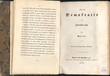 GUIZOT Die Demokratie in Frankreich. 1849 Verlag Trowitzsch und Sohn