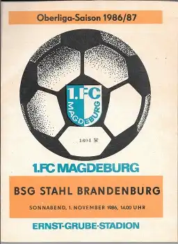1.FC Magdeburg -  BSG Stahl Brandenburg Fußball Programmheft DDR-Oberliga 1.11.1986