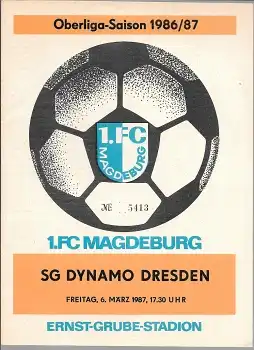 1.FC Magdeburg - SG Dynamo Dresden Fußball Programmheft DDR-Oberliga  6.3.1987