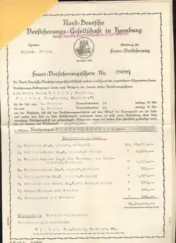 Wildau Norddeutsche Versicherungsgesellschaft Hamburg Feuer Versicherungsschein  1934