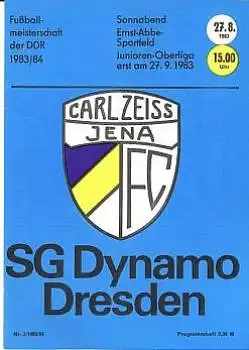 FC Carl Zeiss Jena vs. SG Dynamo Dresden 27.8.1983 Fußballprogramm DDR Oberliga