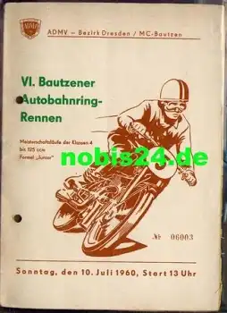 Bautzener Autobahnring-Rennen 6. Motorradrennen 10.7.1960 Programmheft