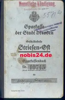 Dresden Sparkasse Striesen Ost Sparbuch ab 1932