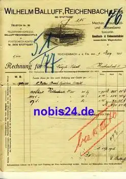 73262 Reichenbach Fils Baumwolweberei Wilhelm Balluff Briefkopf mit Fabrikansicht 1921