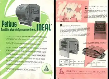 Getreidereinigungsmaschine "Ideal" Landwirtschaft Werbeprospekt A4 Landmaschinenwerk VEB Petkus Wutha 1956