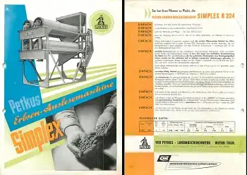 Erbsen-Auslesmaschine Simplex Landwirtschaft Werbeprospekt A4 VEB Petkus Wutha um 1960