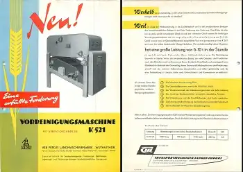 Vorreinigungsmaschine K521 Landwirtschaft Werbeprospekt A4 VEB Petkus Wutha 1959