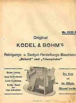 Saatgut- Herstellungs-Maschine "Rekors" Triumphator" Landwirtschaft Prospekt Ködel & Böhm ca.1940 4 Seiten