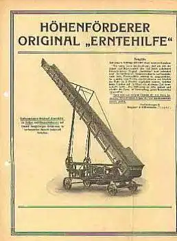 Höhenförderer "Erntehilfe" Landwirtschaft Prospekt A4 4 Seiten um 1925