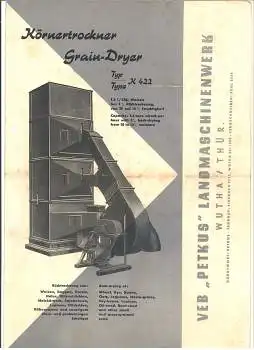 Körnertrockner k422 Landwirtschaft Prospekt 4 Seiten Petkus Wutha 1954