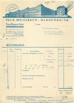 08371 Glauchau Klapphutfabrik Felix Weissbach Briefkopf 1933