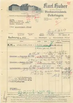 74613 Oehringen Blechwarenfabrik Karl Huber Briefkopf 1947