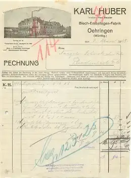 74613 Oehringen Blech-Emballagen-Fabrik Karl Huber Briefkopf 1925