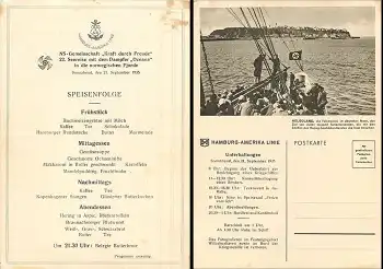 Dampfer "Oceana" Hamburg-Amerika-Linie KdF- Fahrt nach Norwegen 21.9.1935 Menuekarte