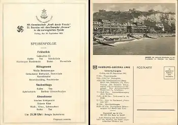 Dampfer "Oceana" Hamburg-Amerika-Linie KdF- Fahrt nach Norwegen 20.9.1935 Menuekarte