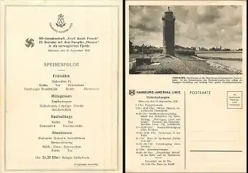Dampfer "Oceana" Hamburg-Amerika-Linie KdF- Fahrt nach Norwegen 18.9.1935 Menuekarte