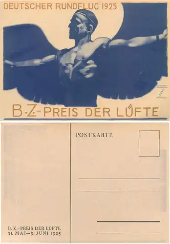 Deutscher Rundflug Künstlerkarte Ludwig Hohlwein 1925 BZ Preis der Lüfte