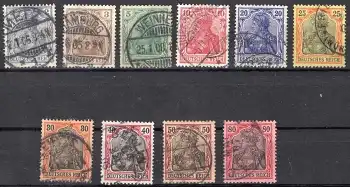 Michel 68 - 77 Freimarken Germania "Deutsches Reich" ohne Wasserzeichen