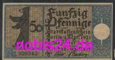 Berlin Mitte Notgeld Bezirk 1 50 Pfennige um 1921