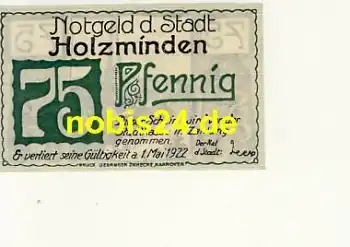 37603 Holzminden Notgeld 75 Pfennige 1922