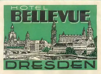 Dresden Hotel Bellevue Kofferaufkleber um 1930