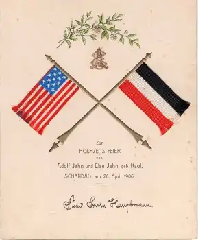 Menuekarte einer Deutsch Amerikanischen Hochzeit 1906 in Bad Schandau