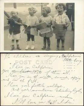 Kinderchor "I LOVE YOU CALIFORNIA" Echfotokarte um 1930
