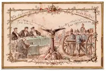 Jurastudenten und Militär original Postkartenzeichnung um 1900