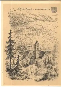 72275 Alpirsbach Schwarzwald Künstlerkarte Ludwig Schäfer-Grohe  *ca. 1950