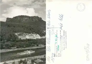 Elbdampfer "Weltfrieden vor Kletterfelsen Lilienstein Druckvorlage *1963 Hanich1577