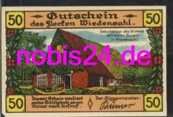 31719 Wiedersahl Notgeld 50 Pfennige um 1921