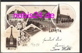31275 Lehrte Litho Bahnhof Schule *ca.1900