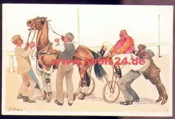 Pferderennen Humorkarte Trabrennen Künstlerkarte *ca. 1910