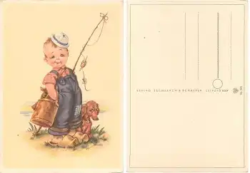 Dackel kind mit Angelrute *ca.1950