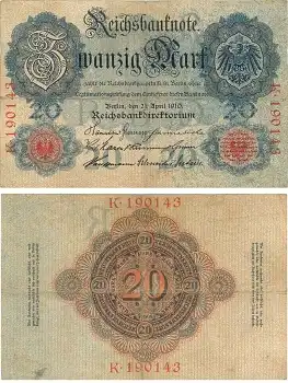20 Mark Reichsbanknote 21. April 1910