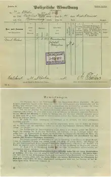 Berlin Friedrichsfelde Polizeiliche Abmeldung Erich Hahne aus Bennekenstein 1912
