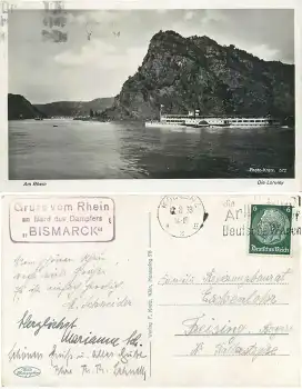 Rheindampfschiff Bordstempel Dampfer "Bismarck" o 12.8.1938