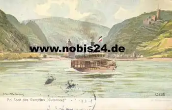 Rheindampfer "Gutenberg" Künstlerkarte Detering o 13.3.1905
