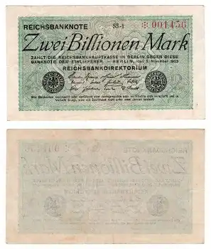 Zwei Billionen Mark Reichsbanknote 1923 Wasserzeichen Hakensterne