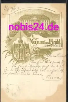 50321 Brühl bei Köln Litho Haus Kirche o 9.8.1896