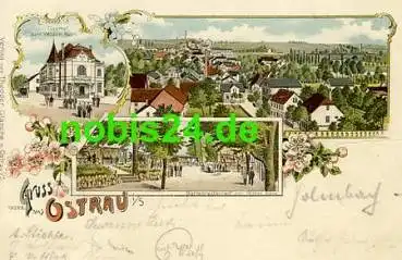 04749 Ostrau Litho Gasthof Wilder Mann o 1899