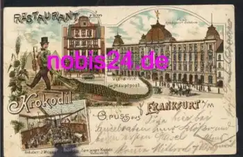 Frankfurt Main Gasthof Krokodil Litho o 6.9.1904 mit Reichspostgebäude