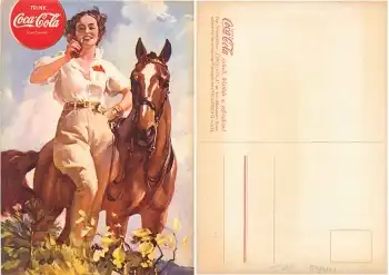 Coca-Cola Werbung Künstlerkarte Frau mit Pferd * um 1930