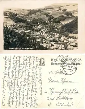 Hannsdorf Sudeten Stempel Kriegsgefangenen Arbeits Komande E 95 o 28.9.1943