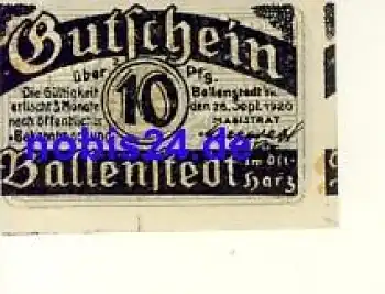 06493 Ballenstedt Notgeld 10 Pfennige um 1920