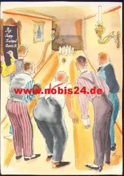 Kegeln Künstlerkarte sig.  *ca. 1960